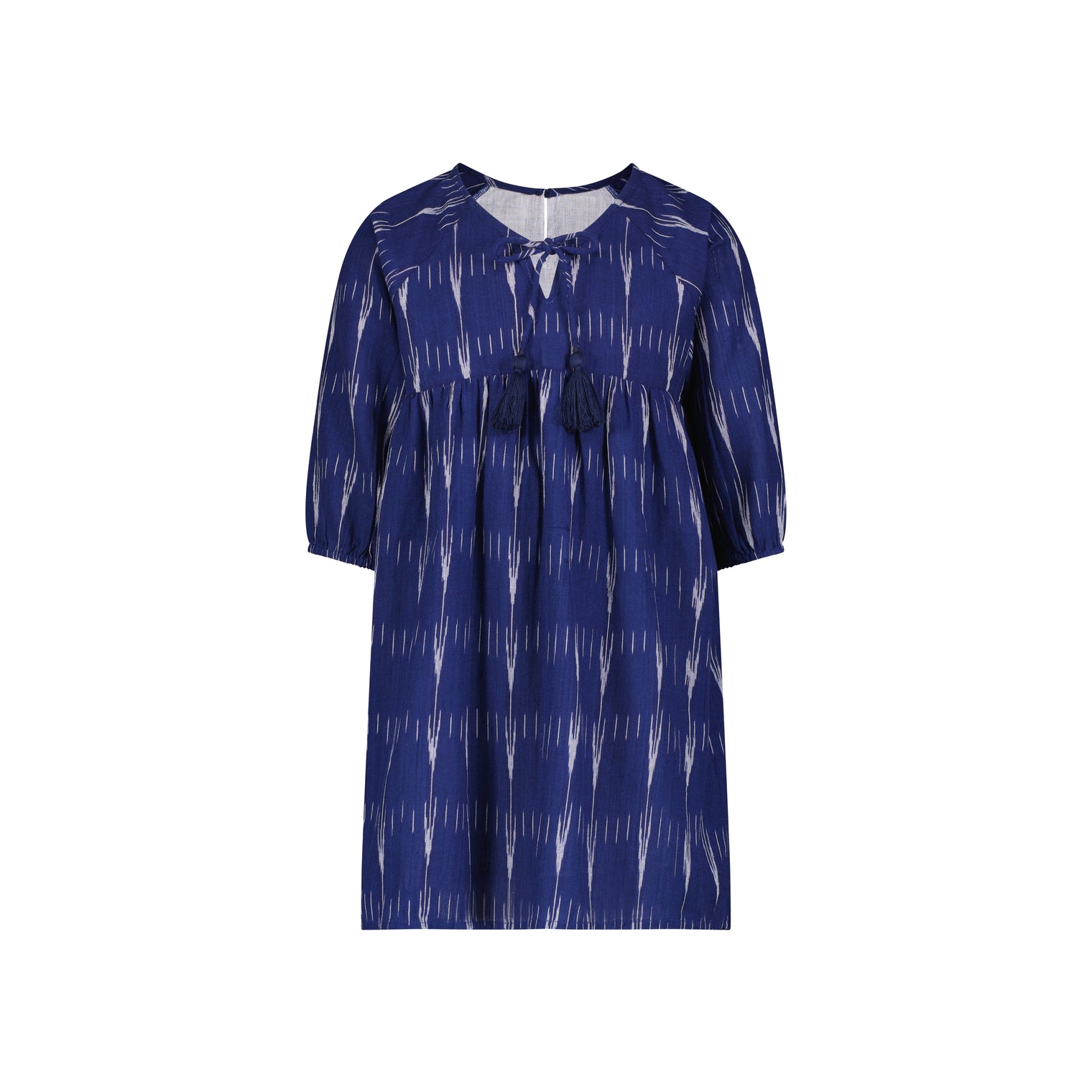 Sara Girl's Popover Dress Indigo Ikat