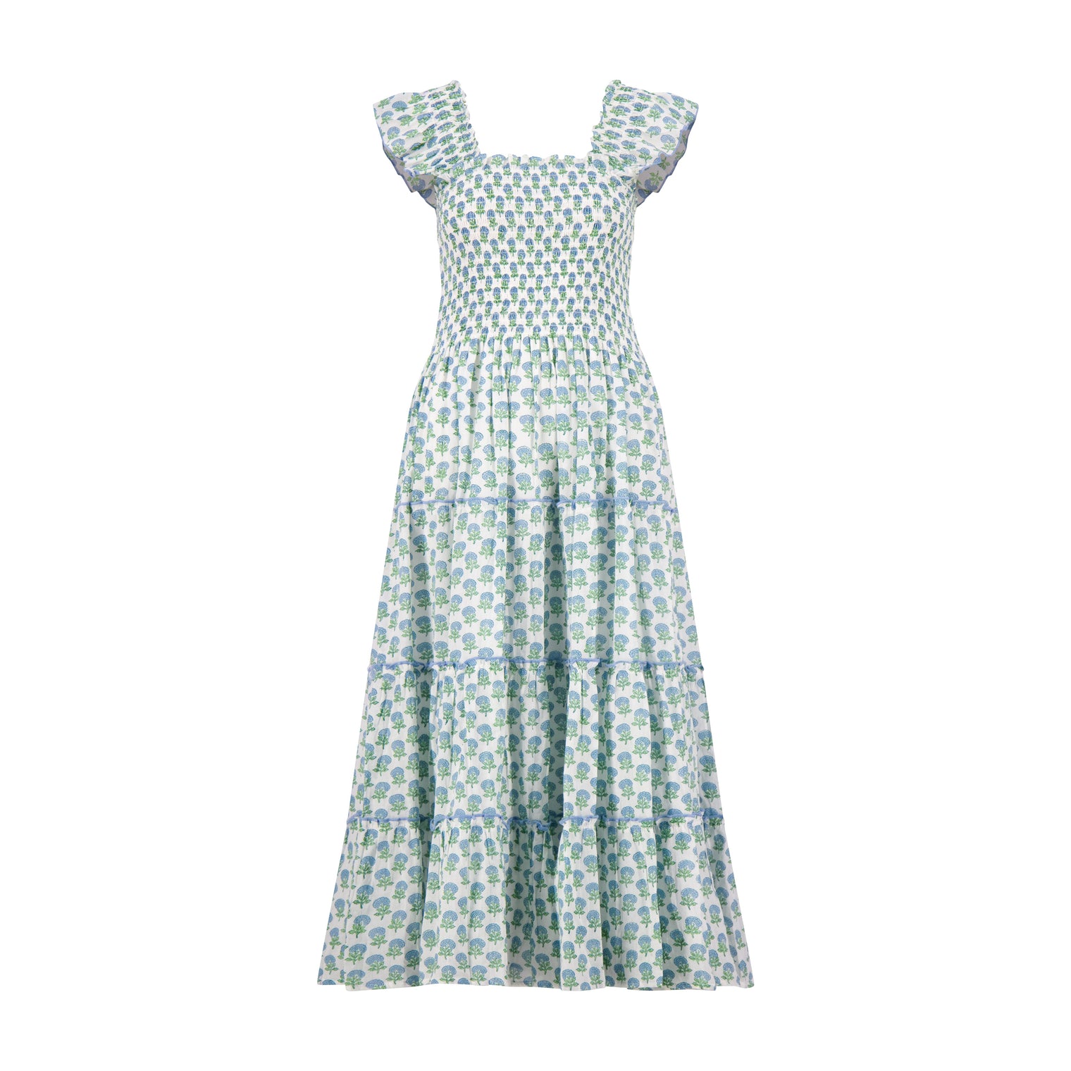 Mer St Barth Paloma Women's Maxi Dress Aqua Floral Block Print
