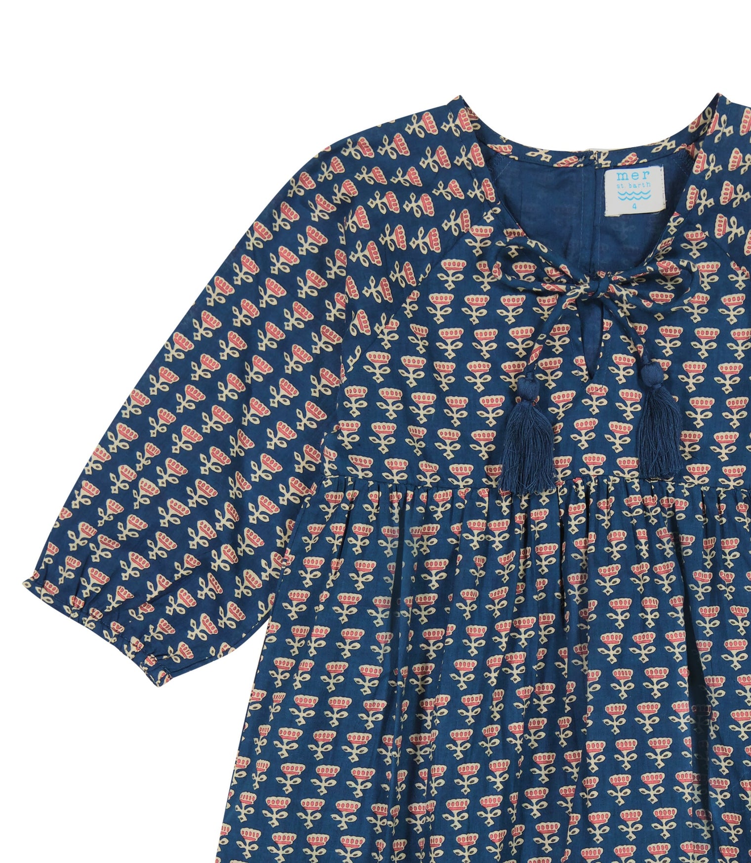 Sara Girl's Popover Dress Blue Floral Block Print