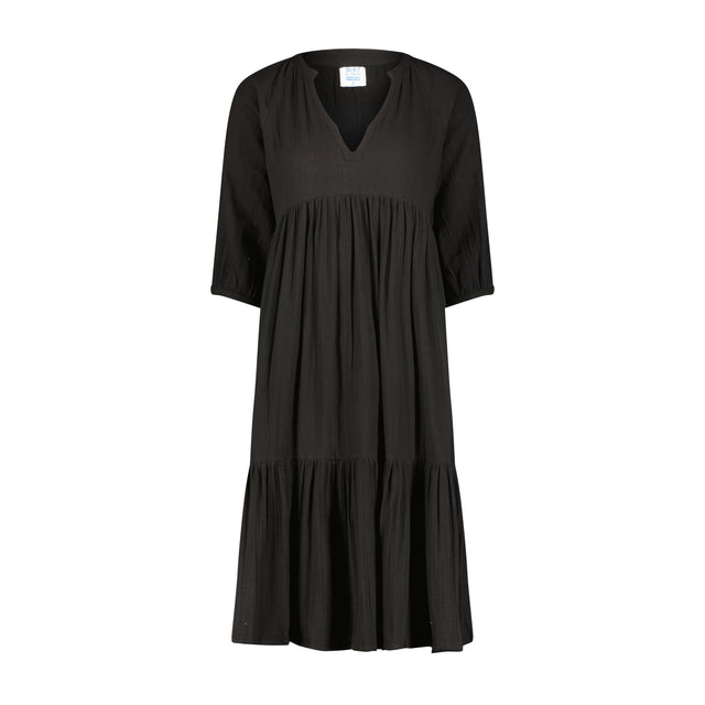 Mer St Barth Martine Women's Popover Dress Black Cotton Gauze