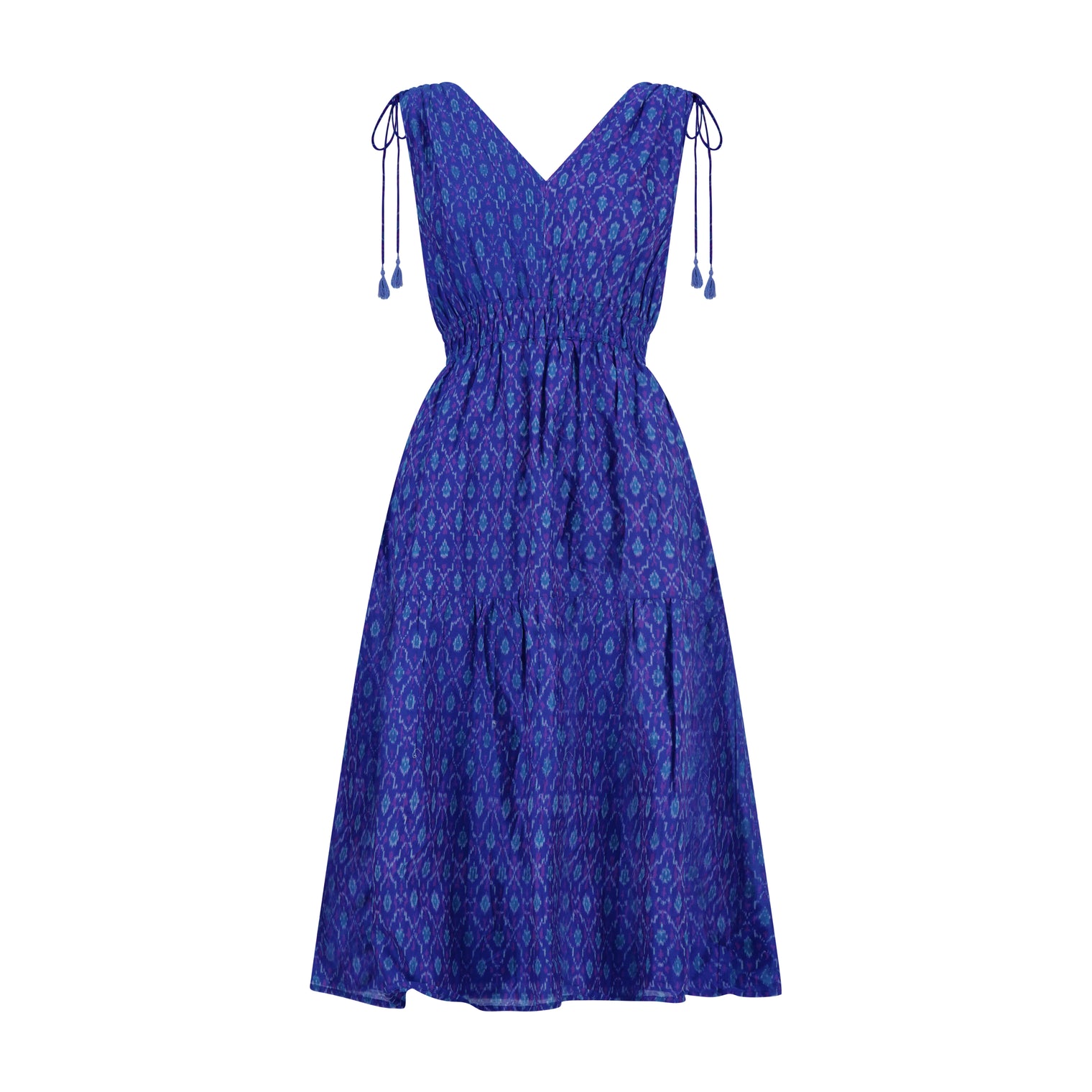 Noemie Women's Shoulder Tie Dress Cobalt Ikat