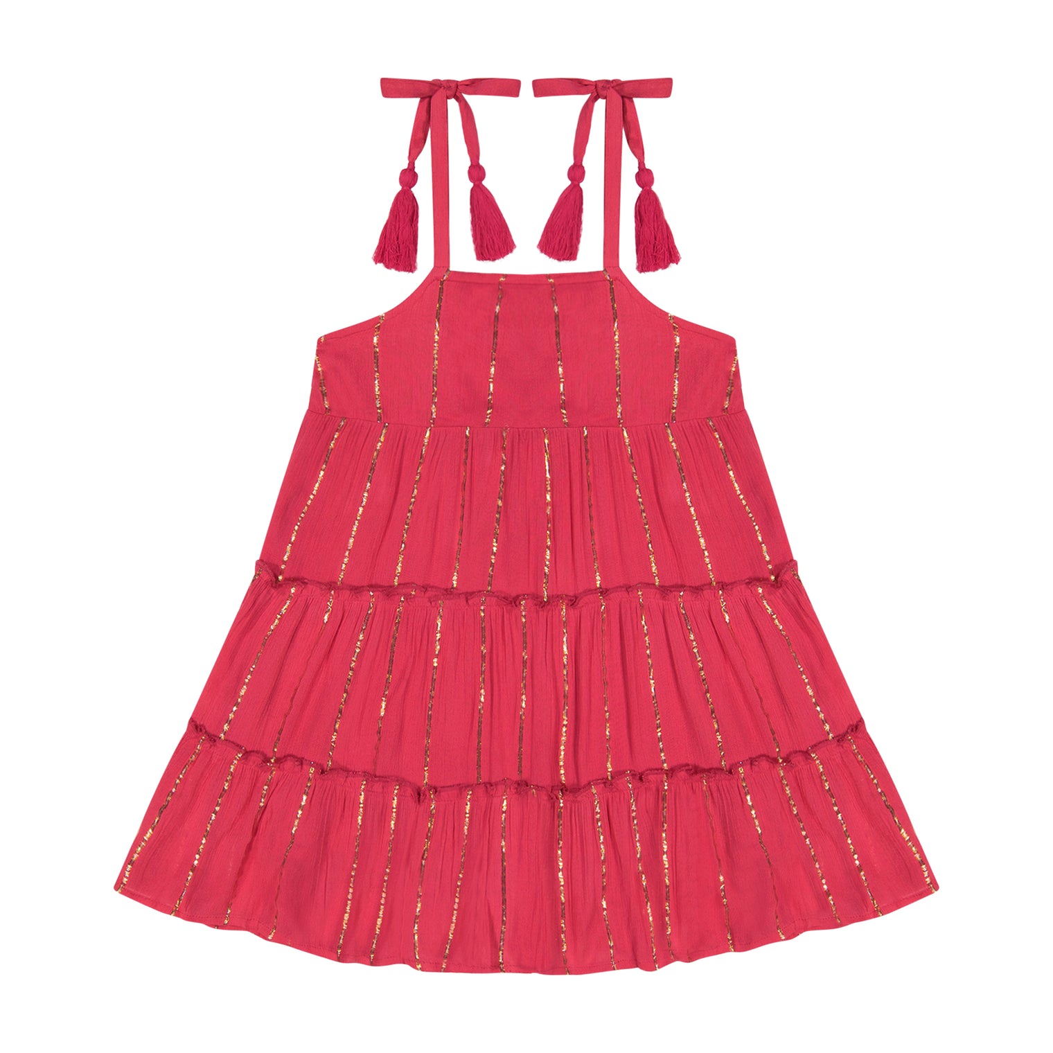 Bella Girls Shoulder Tie Sundress Fuchsia Lurex