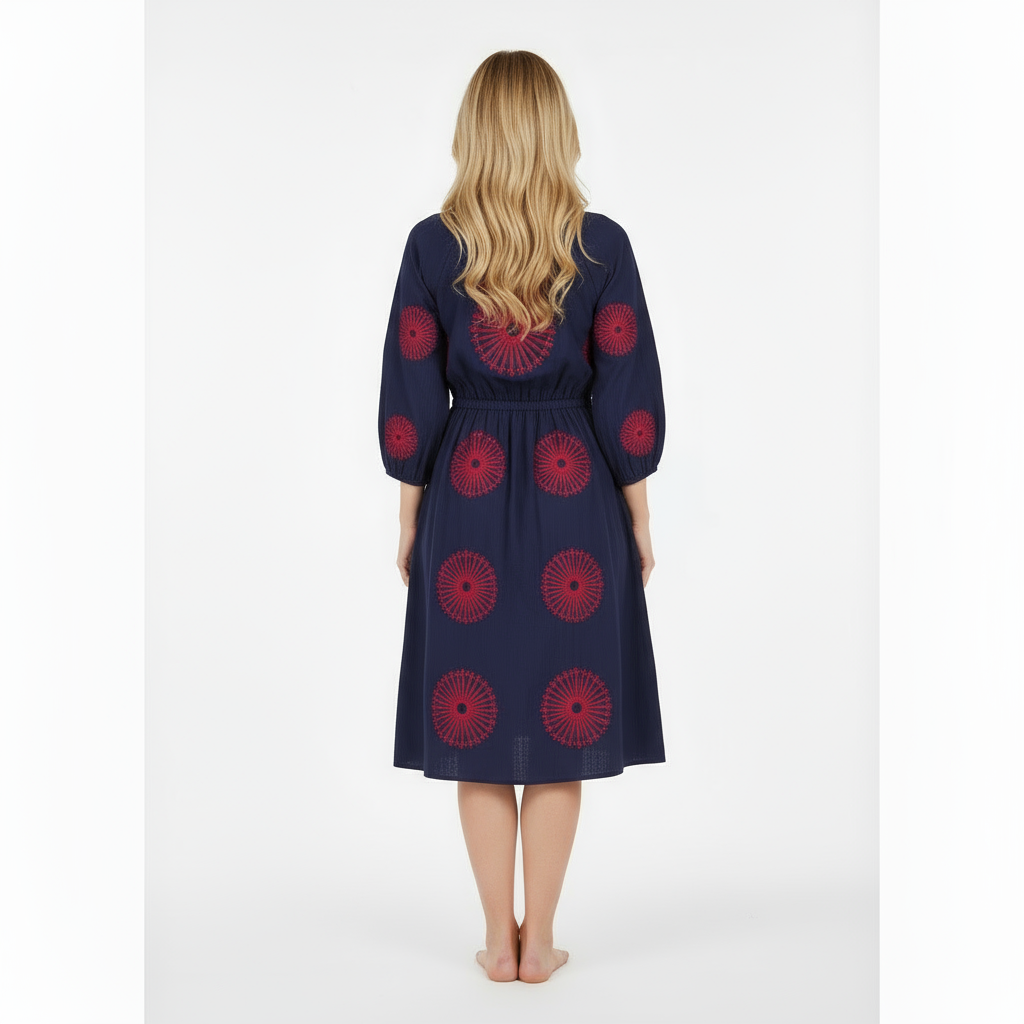 Solange Women's Popover Dress Navy Flower Embroidery