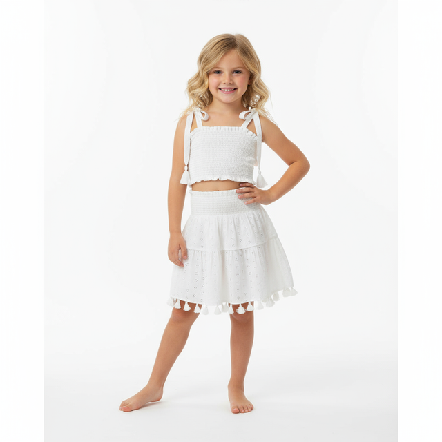 Mer St Barth Noelle Girls' Top and Skirt Set White Eyelet