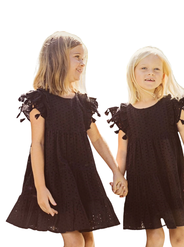 Mer St Barth Sophie Girls' Tassel Dress Black Eyelet