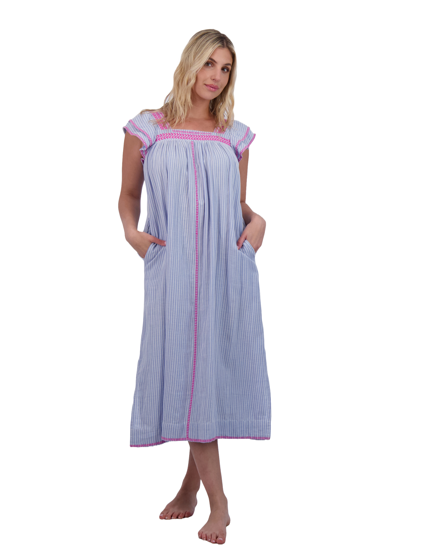 Maxi Sandrine Women's Dress Sea Stripe Embroidery