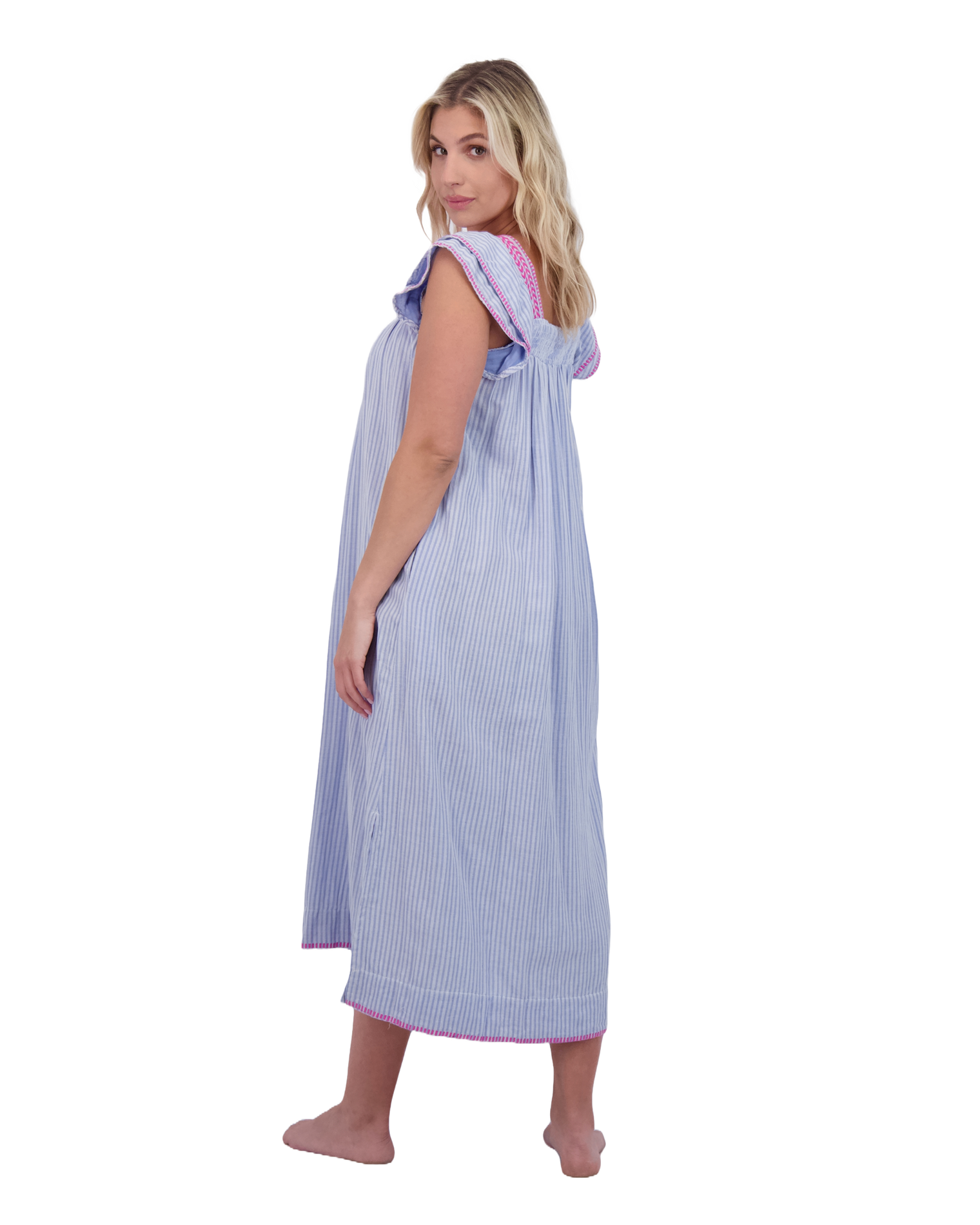 Maxi Sandrine Women's Dress Sea Stripe Embroidery