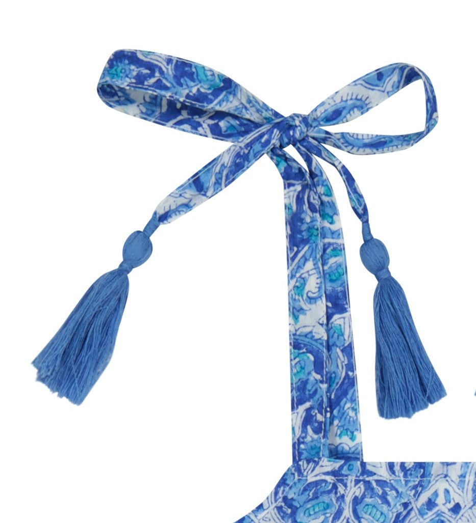 Bella Girl's Shoulder Tie Sundress Blue Paisley