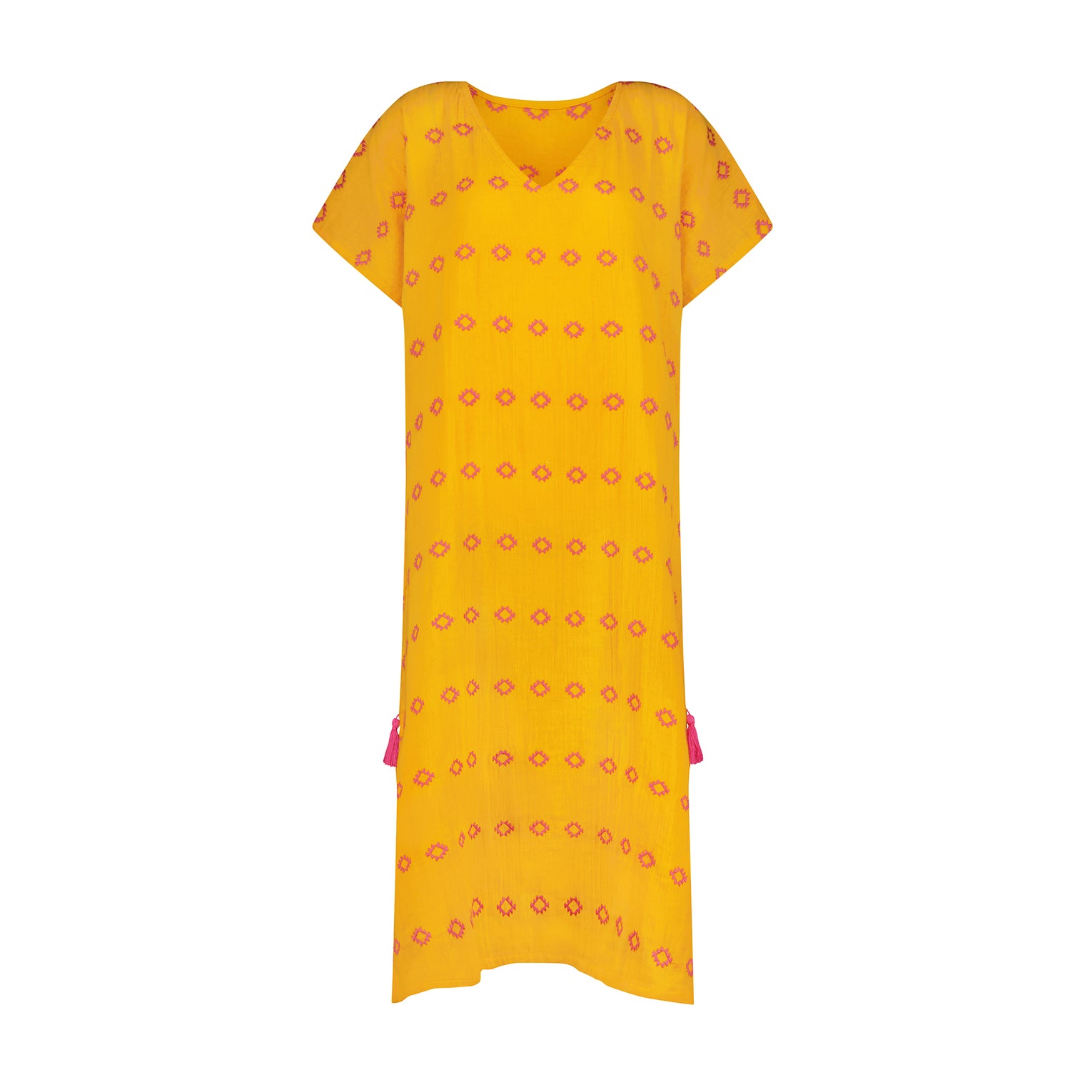 Mer St Barth Capucine Women's Maxi Caftan Dress Marigold Embroidery
