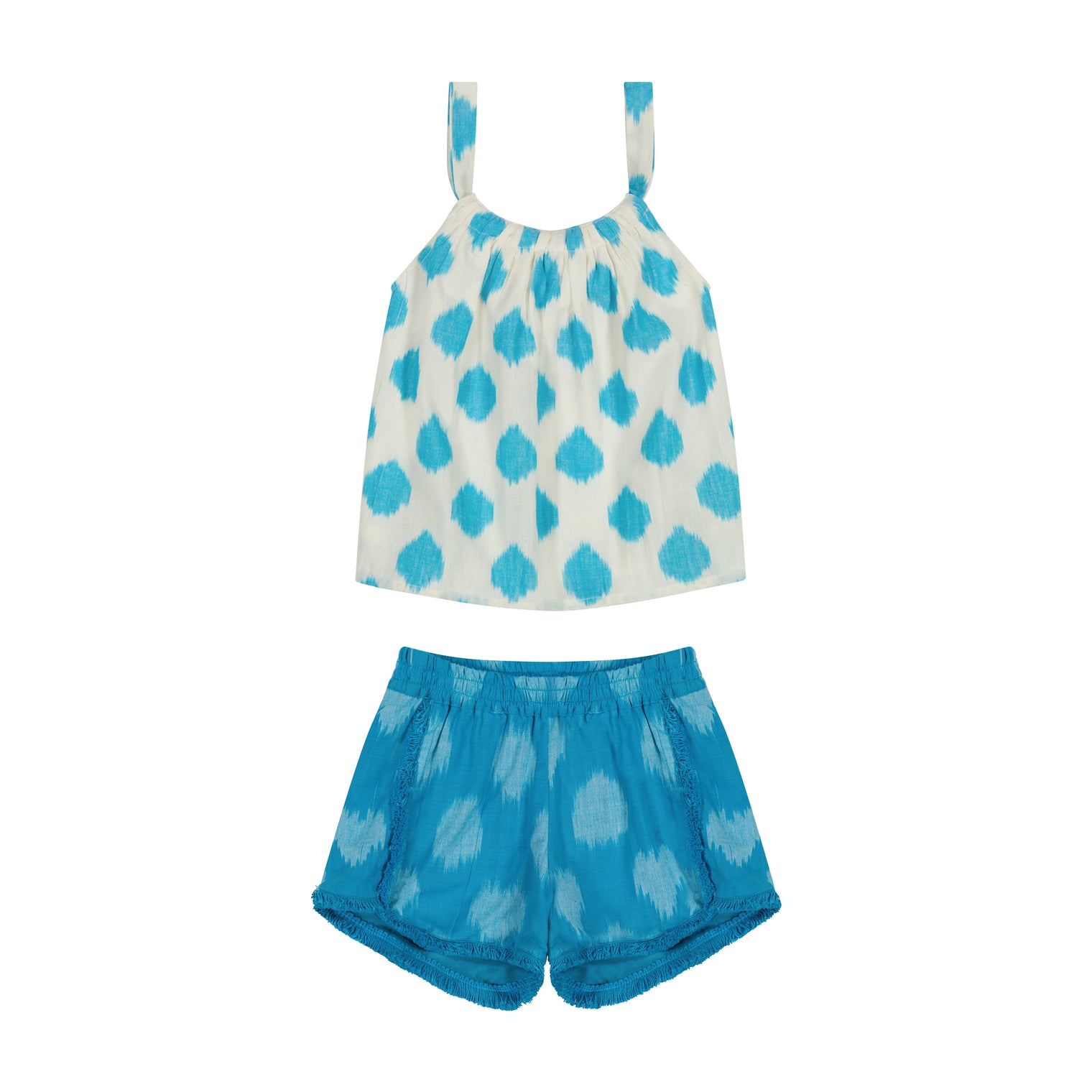 Colette Girl's Top and Short Set Aqua Cerulean Ikat
