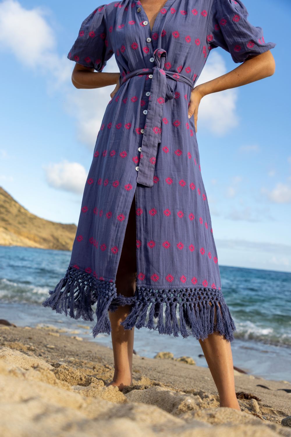 Mer St Barth Estelle Women's Fringed Shirtdress Periwinkle Embroidery