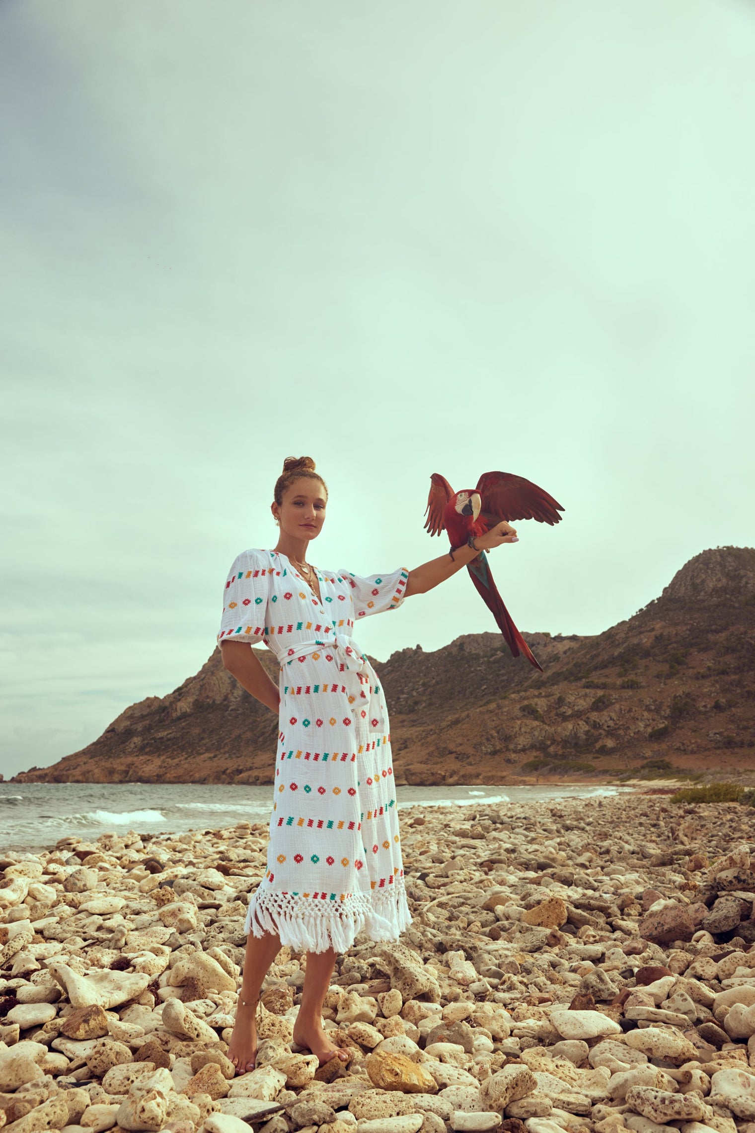 Mer St Barth Estelle Women's Fringed Shirtdress White Embroidery