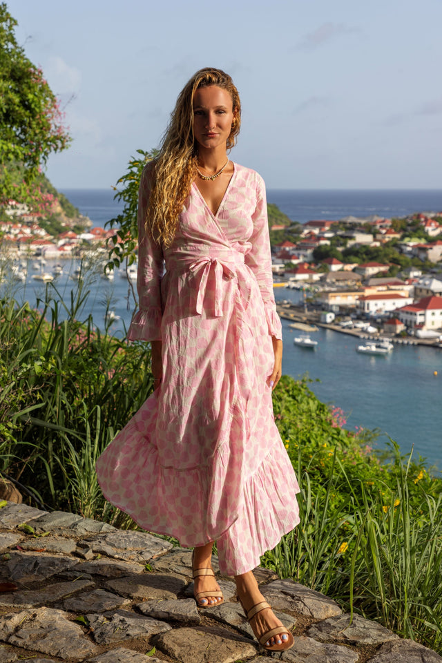 Mer St Barth Genevieve Women's Ruffle Wrap Dress Shell Beach Pink