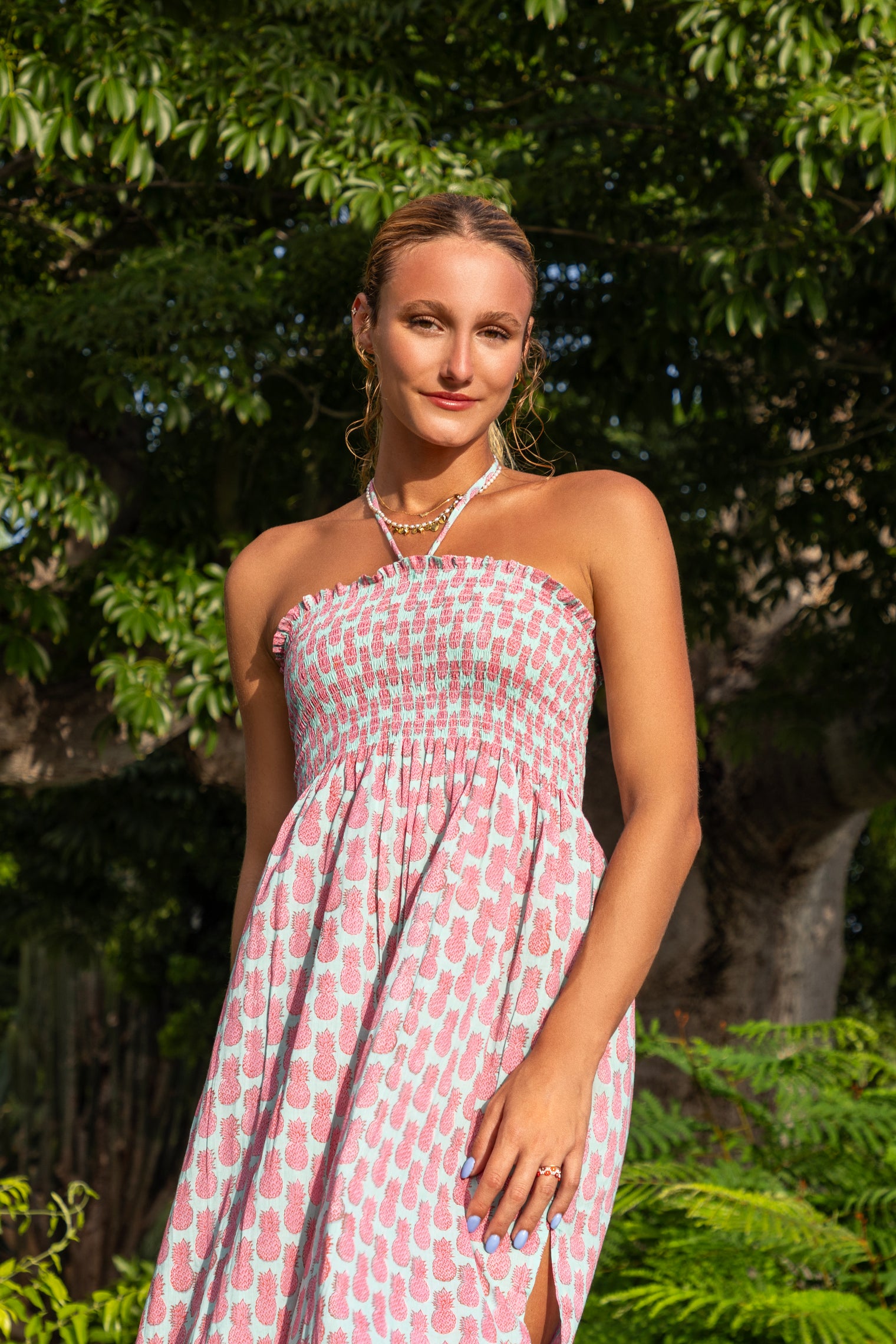 Oceane Women's Smocked Dress Pineapple Crush Pink