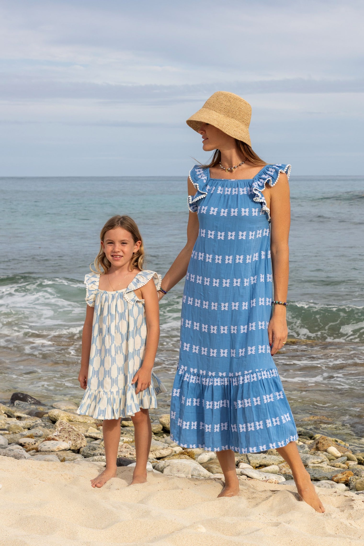 Eva Women's Dress Sky White Embroidery