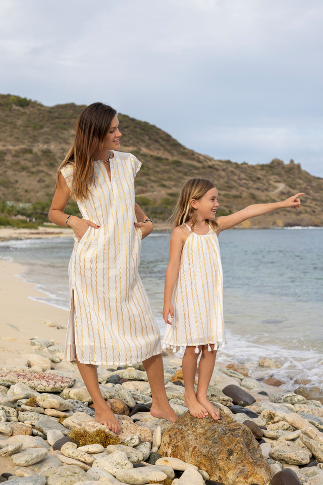 Mini Chantal Girl's Sundress Gold Lurex Stripe