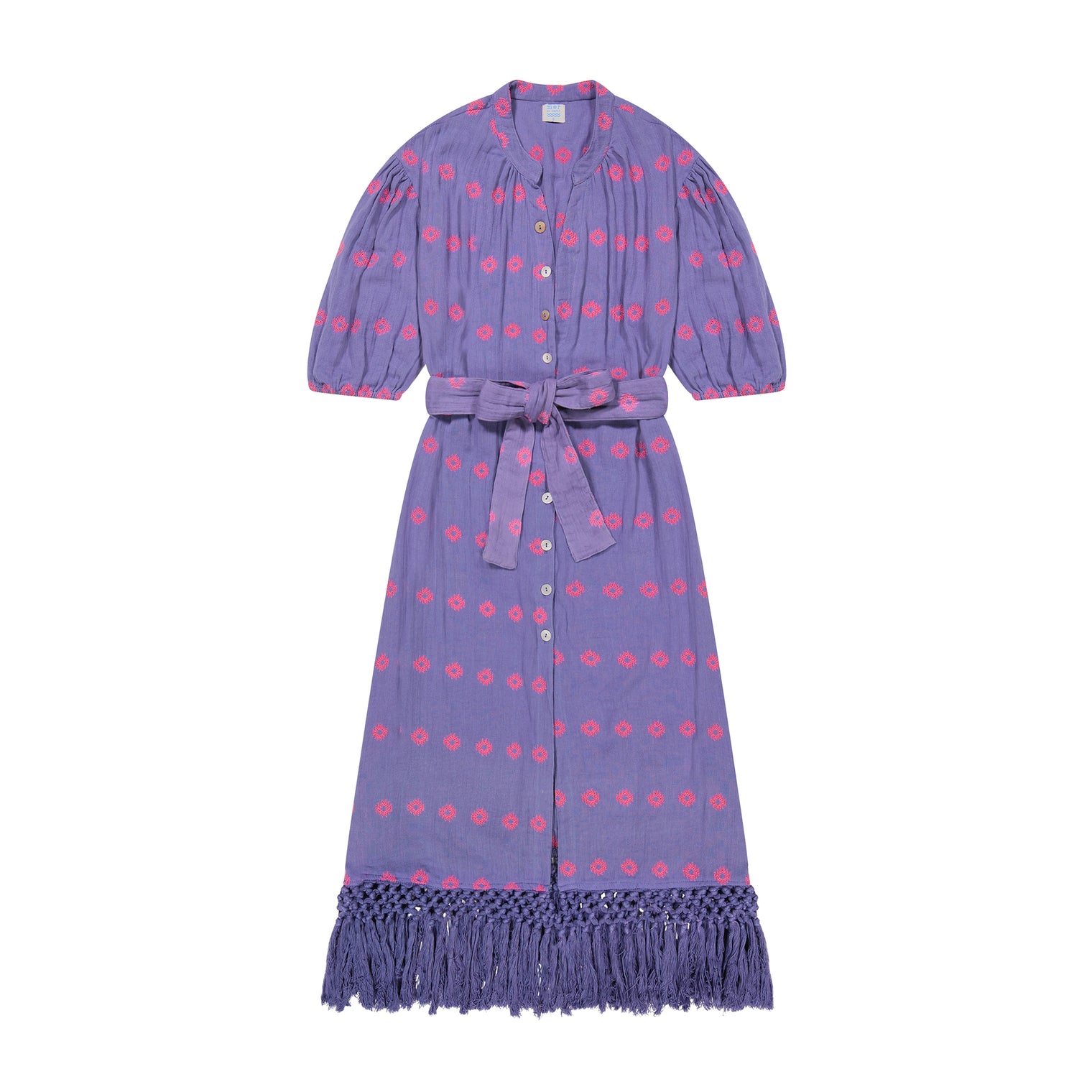 Mer St Barth Estelle Women's Fringed Shirtdress Periwinkle Embroidery