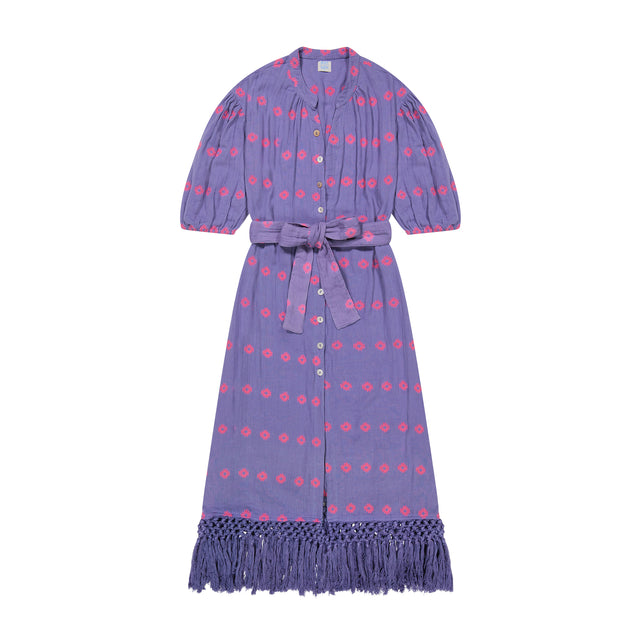 Mer St Barth Estelle Women's Fringed Shirtdress Periwinkle Embroidery