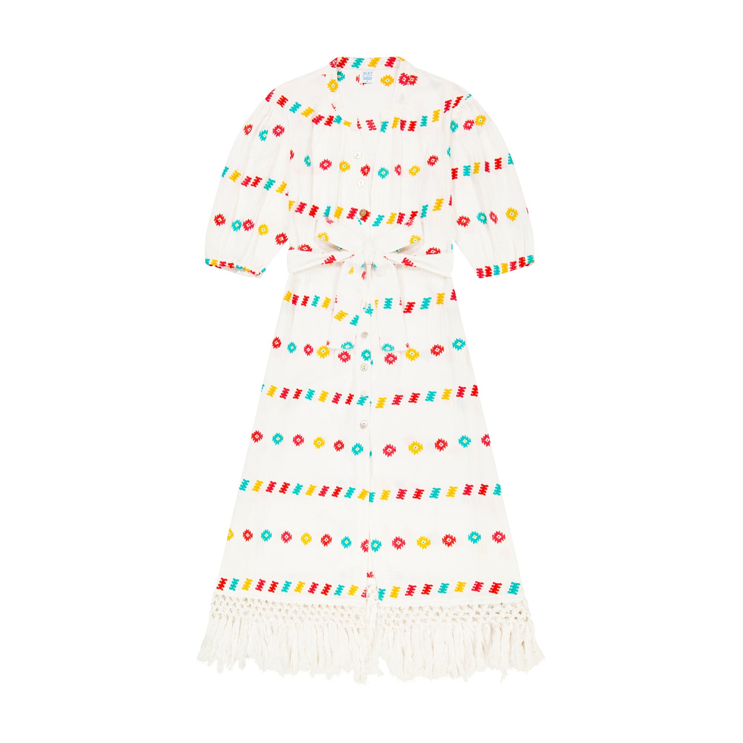 Mer St Barth Estelle Women's Fringed Shirtdress White Embroidery