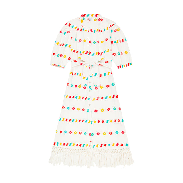 Mer St Barth Estelle Women's Fringed Shirtdress White Embroidery