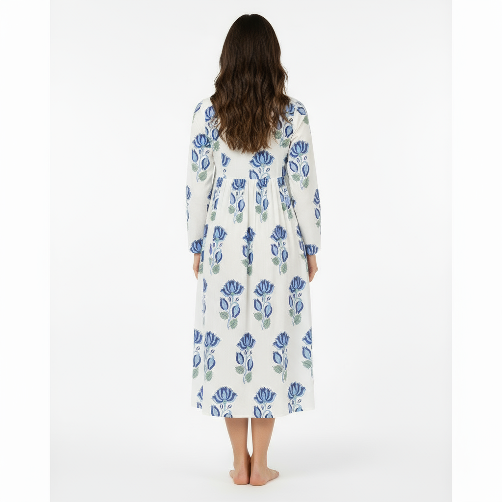 St Barth Women's Kaftan Blue Lotus Block Print