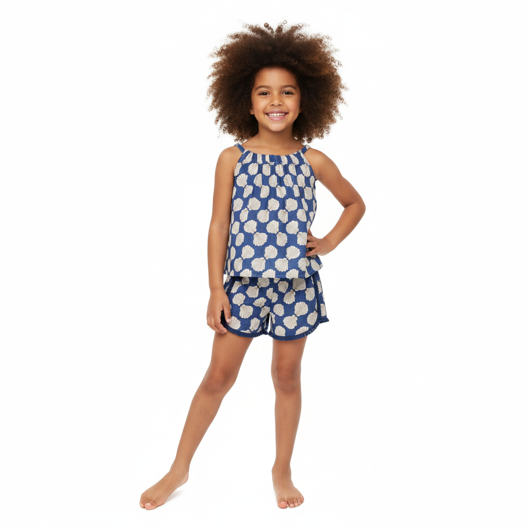 Colette Girl's Top and Short Set Shell Beach Navy