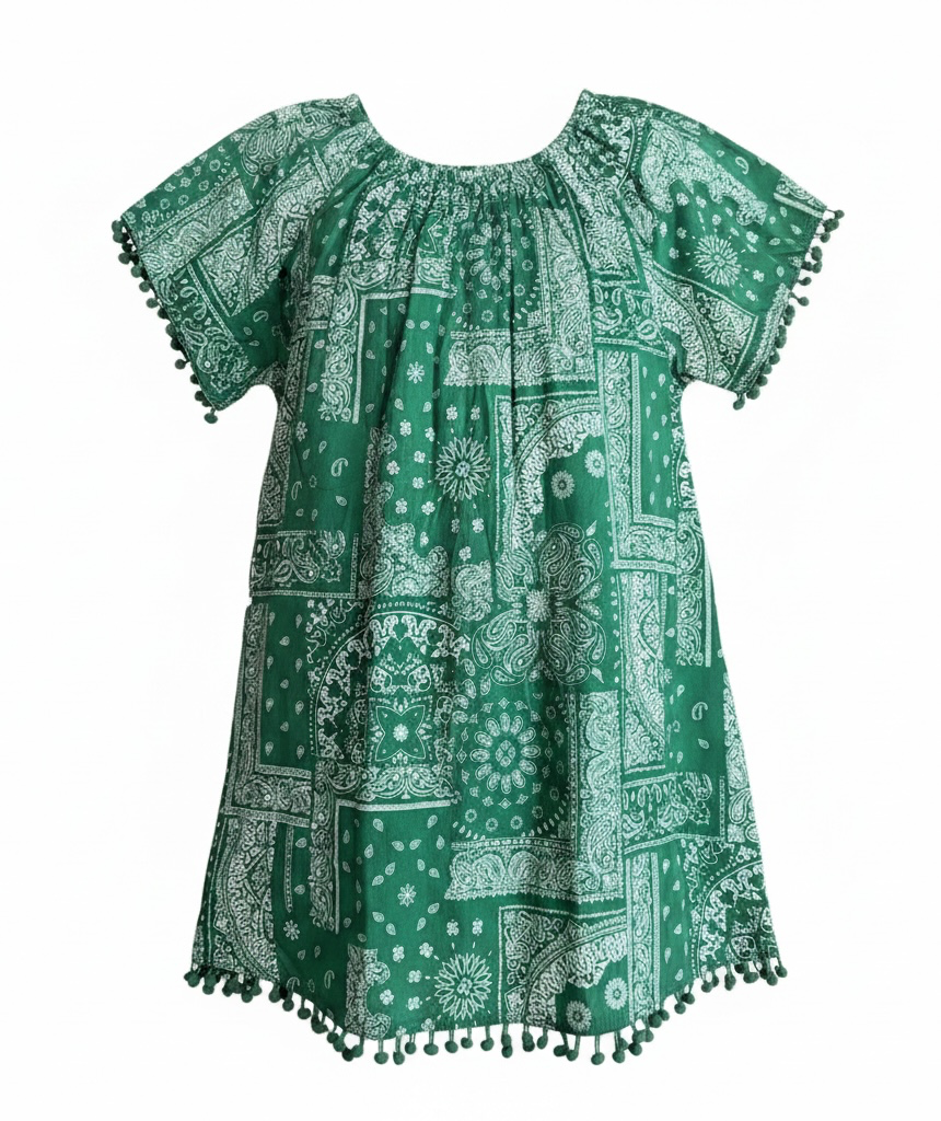 Pre-Order Mini Capucine Girls' Kaftan Patchwork Bandana Green