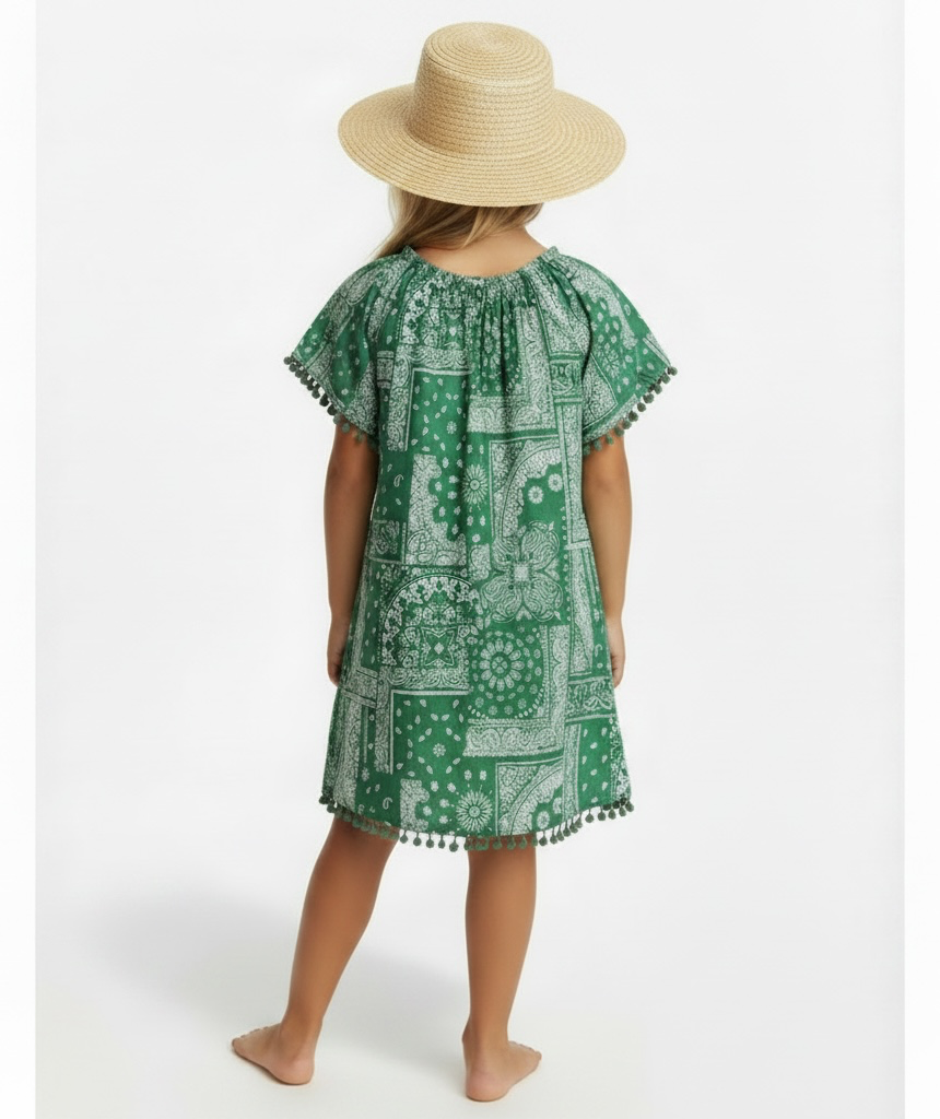 Pre-Order Mini Capucine Girls' Kaftan Patchwork Bandana Green