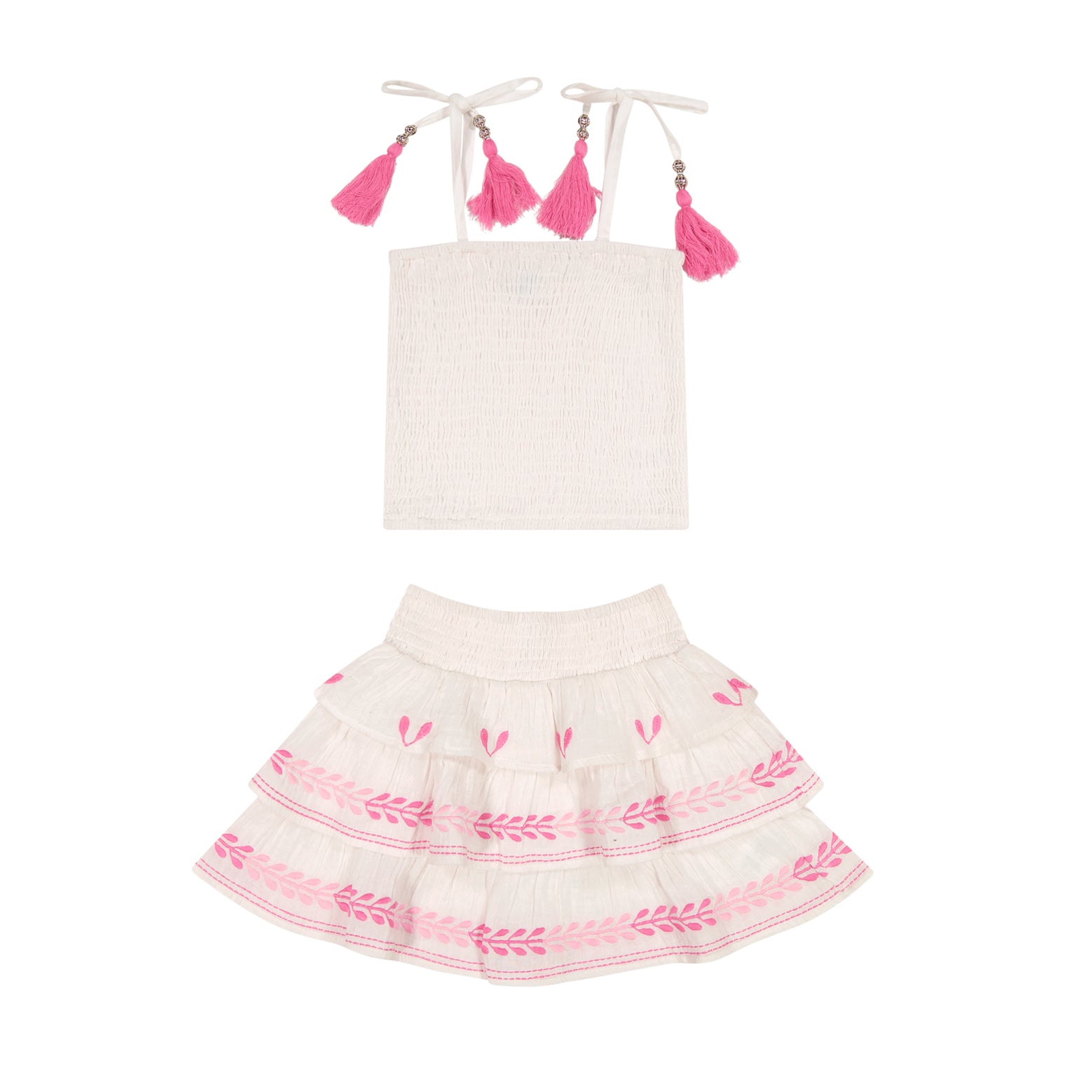 Louisa Girls Top and Skirt Set Petal Embroidery