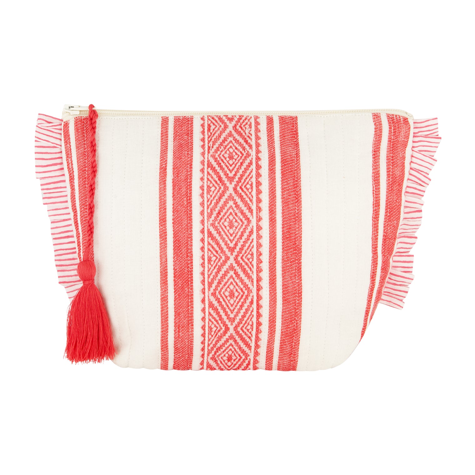 La Plage Ruffle Pouch Red Dobby Stripe