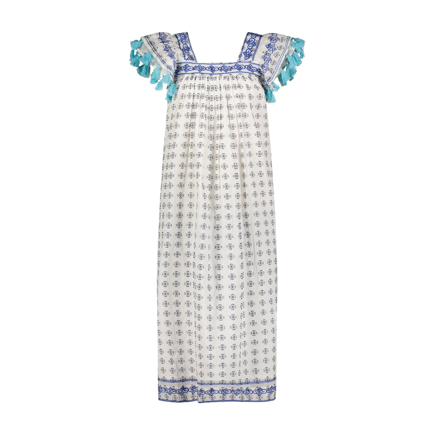 Maxi Sandrine Womens Dress Navy Aqua Dobby Embroidery