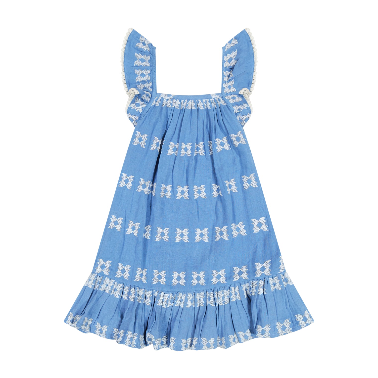 Mini Eva Girls Dress Sky White Embroidery