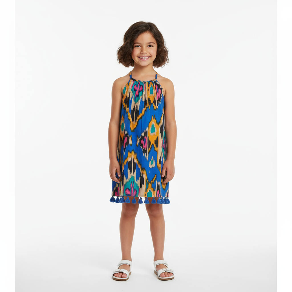 Mini Chantal Girls Dress Fiesta Blue Ikat