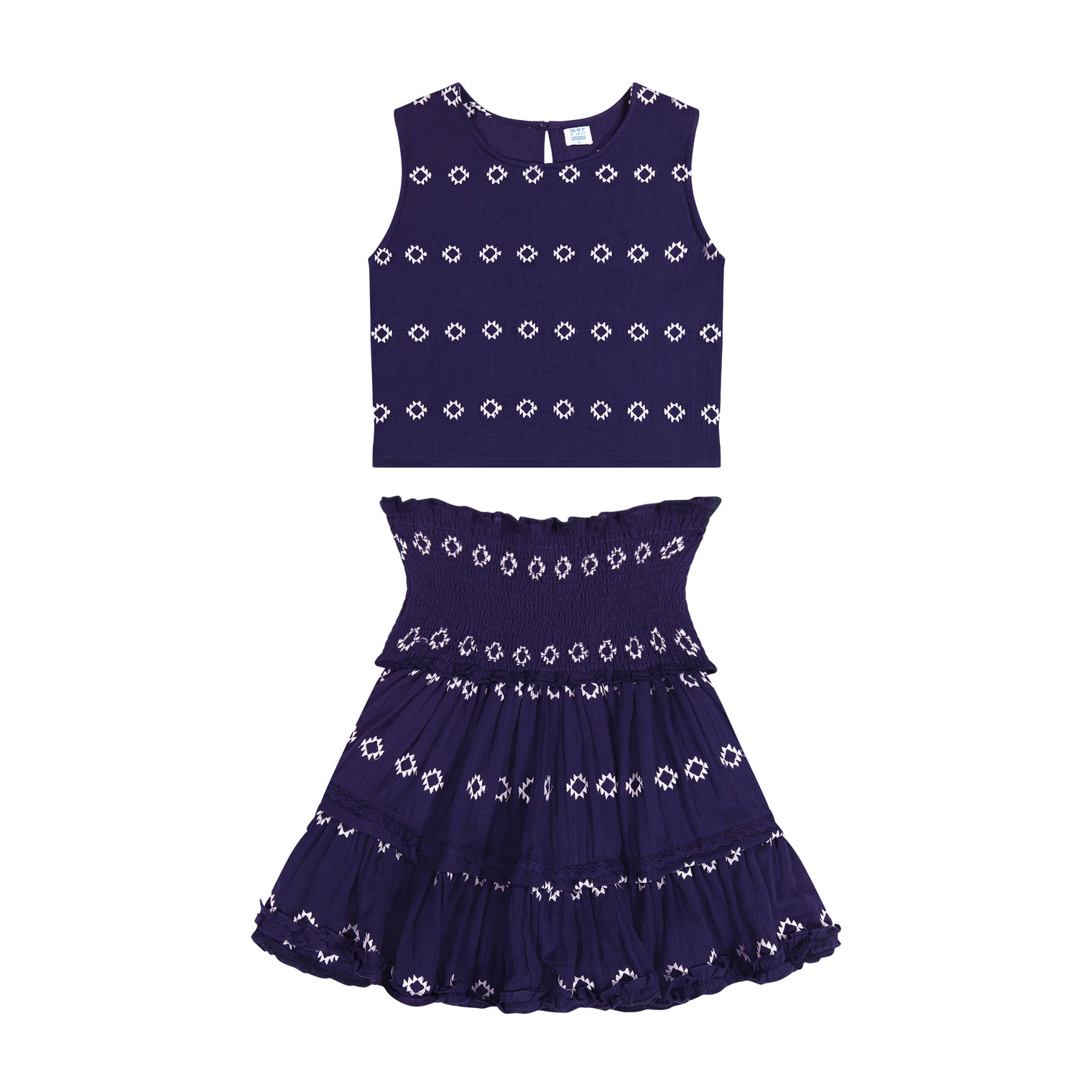 Maribel  Women's Tank and Skirt Set Navy Embroidery