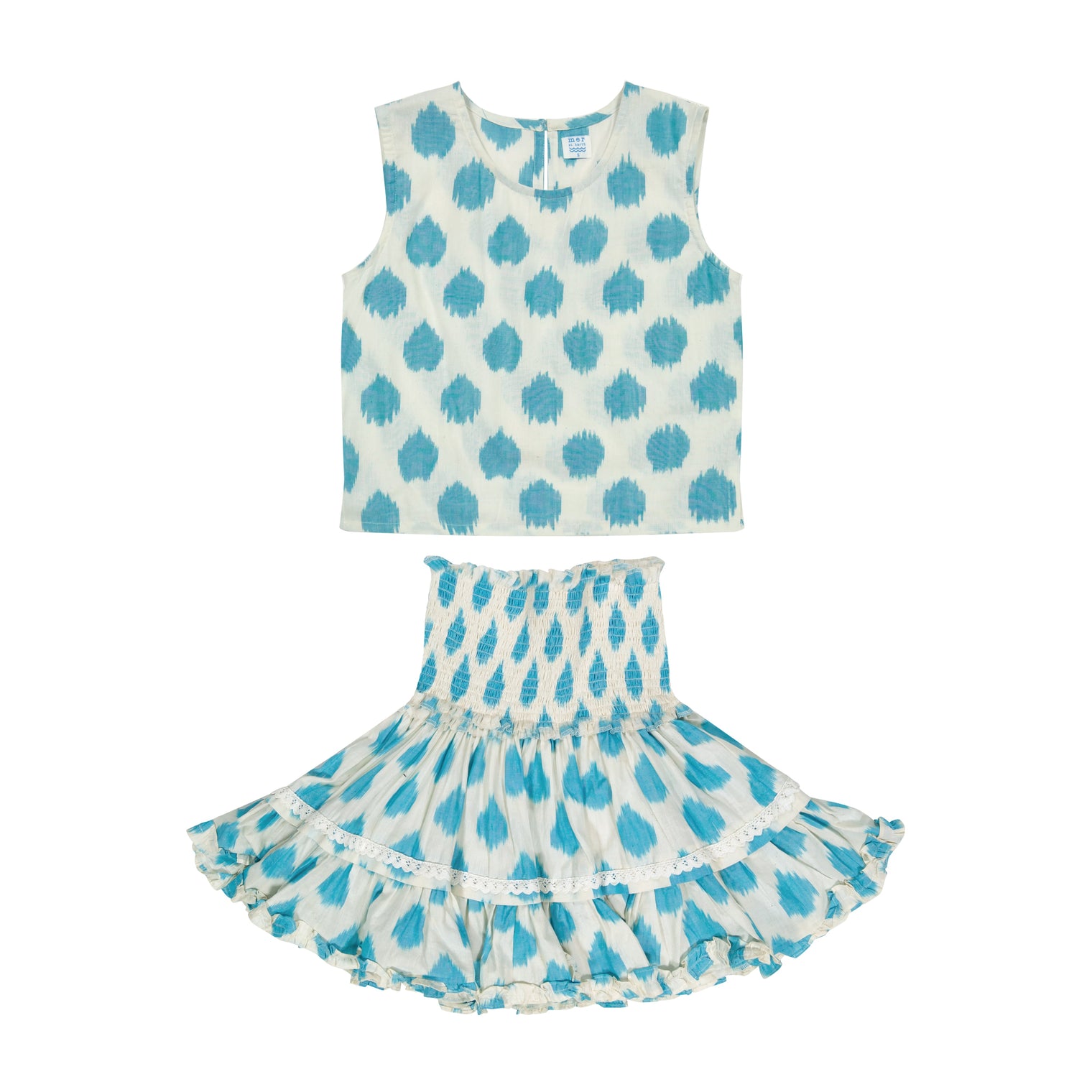 Maribel Women's Tank and Skirt Set Cream Aqua Ikat