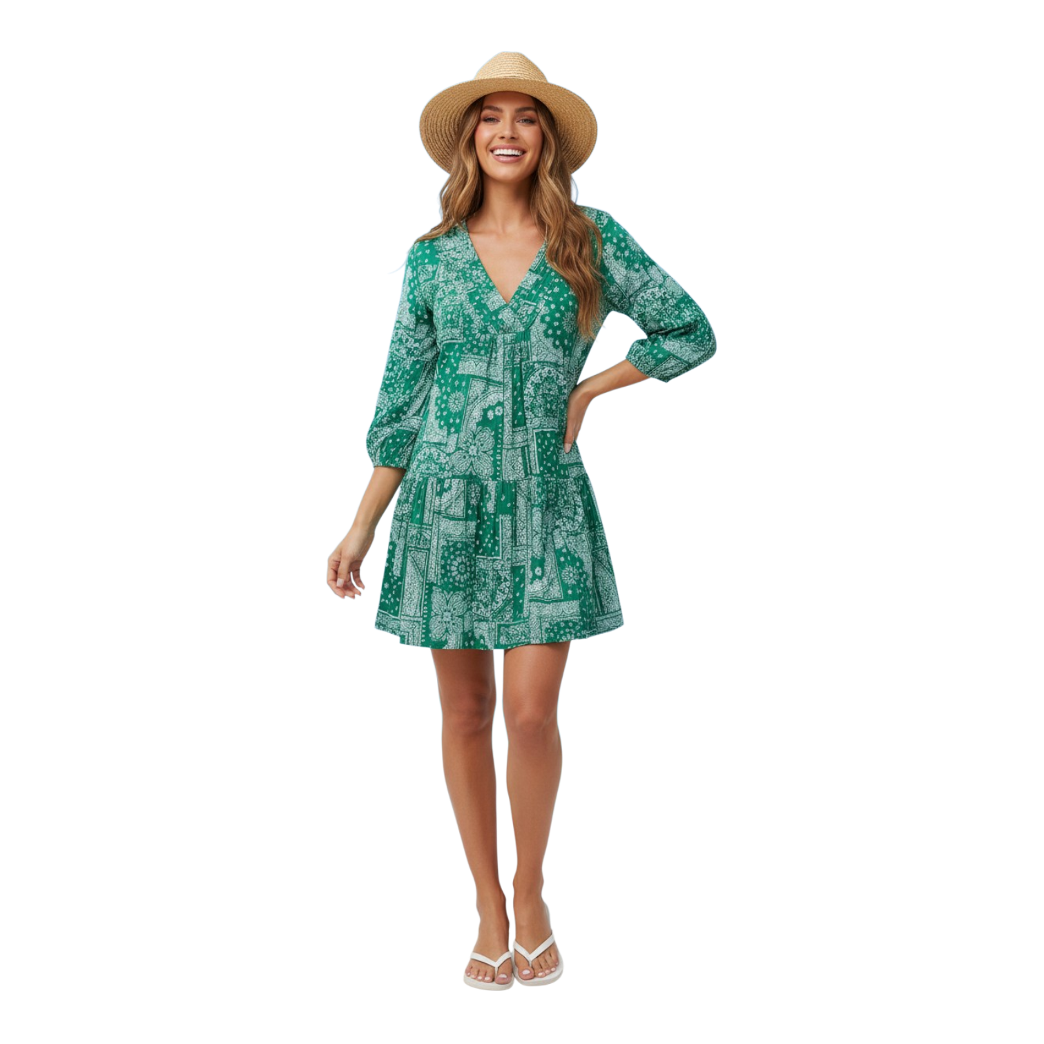Pre-Order Marina Women's Mini Dress Patchwork Bandana Green