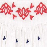 Mer St Barth Marley Shoulder Tie Baby Romper Red White Navy Embroidery