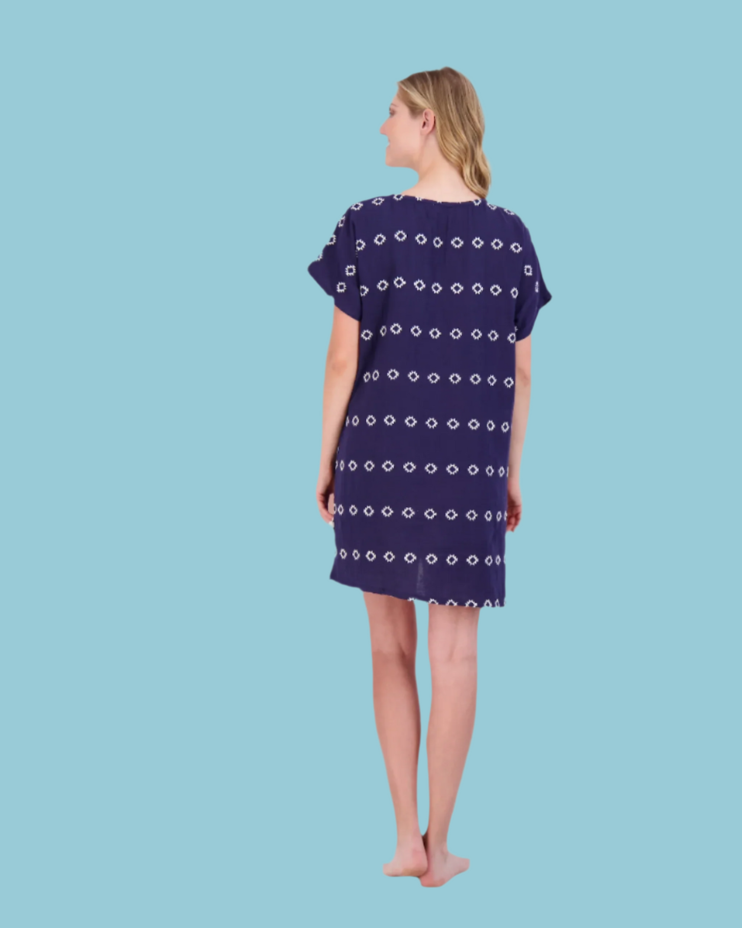 Capucine Women's Mini Caftan Dress Navy Embroidery