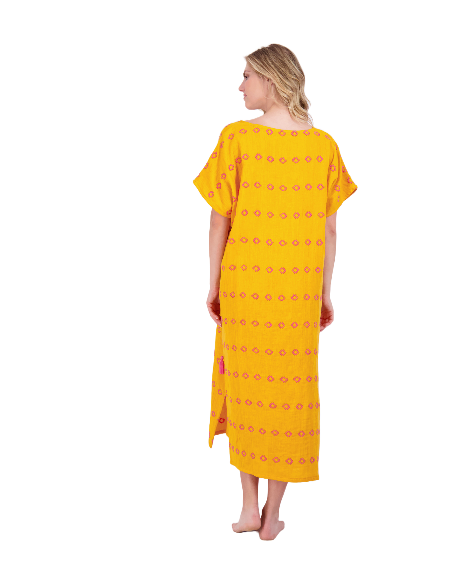 Mer St Barth Capucine Women's Maxi Caftan Dress Marigold Embroidery