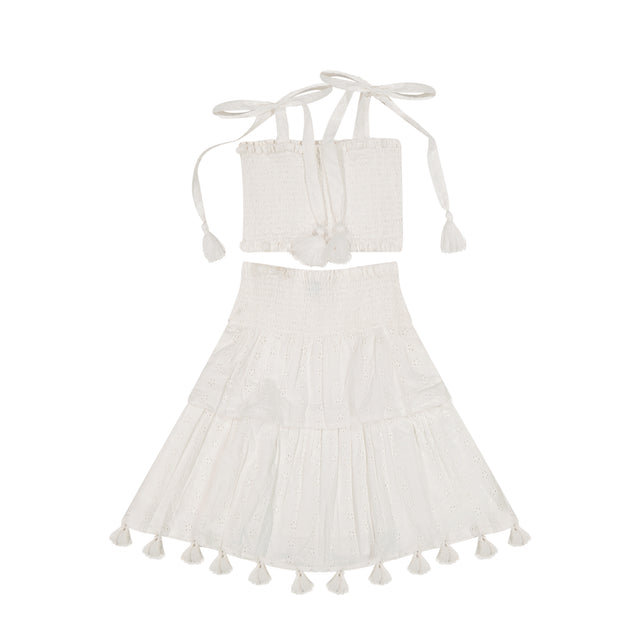 Mer St Barth Noelle Girls' Top and Skirt Set White Eyelet