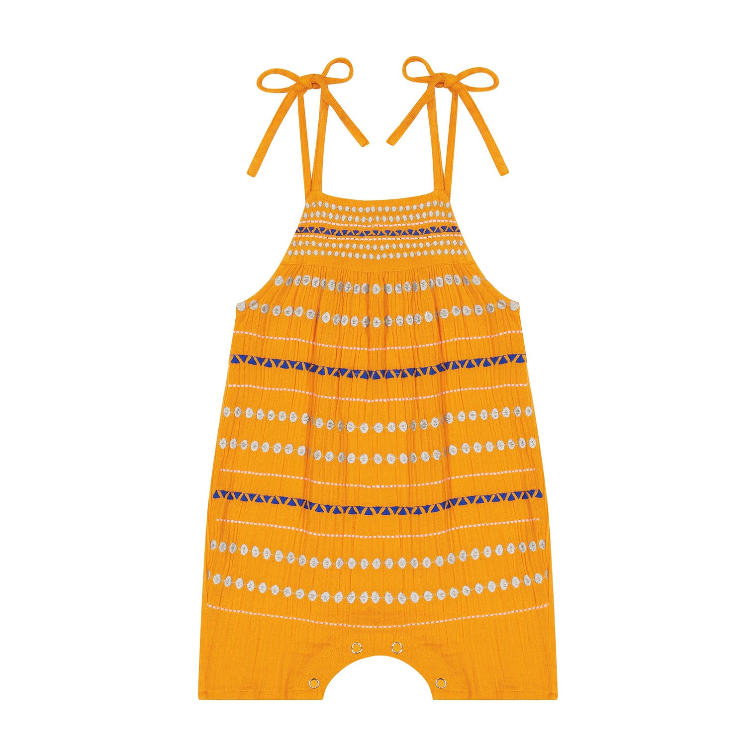 Marley Shoulder Tie Baby Romper Marigold Embroidery