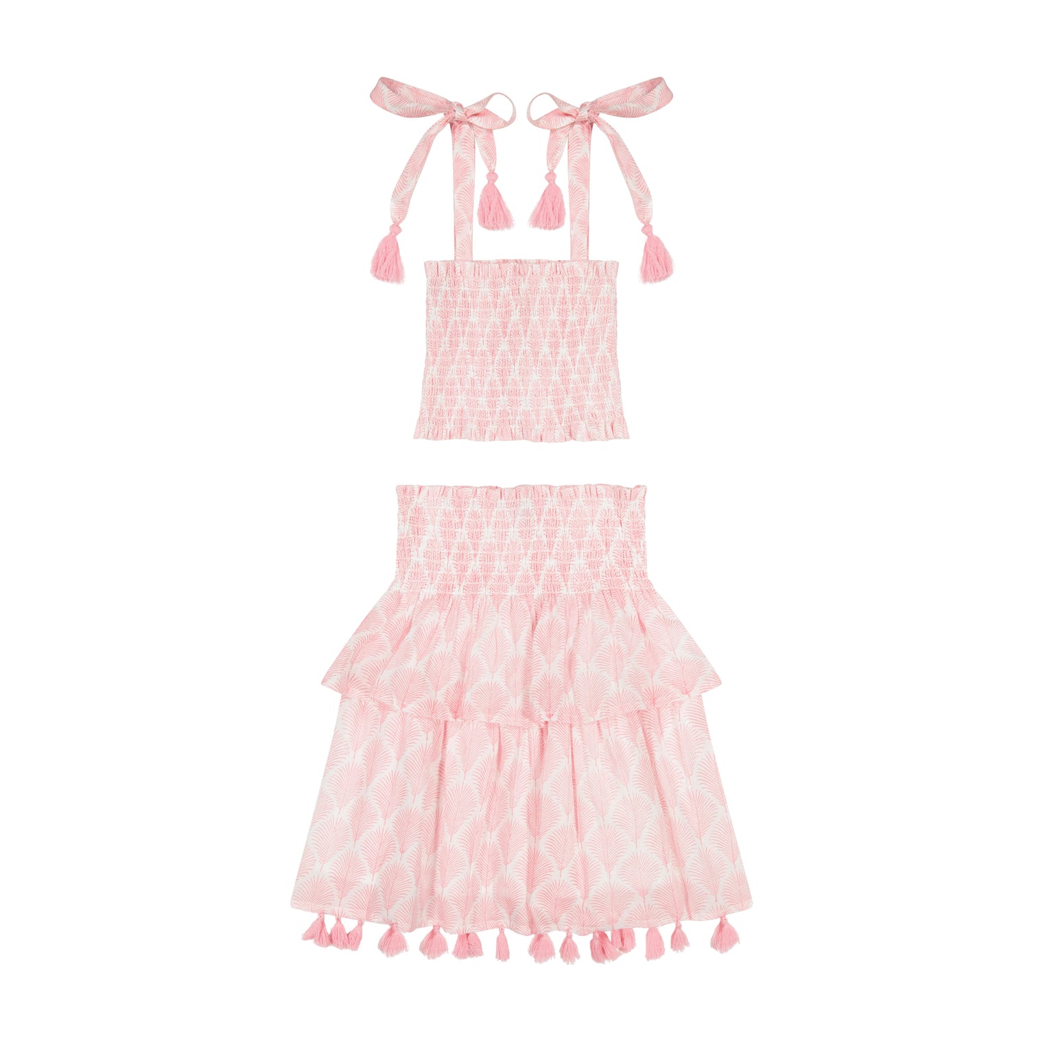 Noelle Girl's Smock Top and Maxi Skirt Set Pink Feather