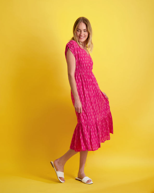 Mer St Barth Olympia Women's V Neck Dress Pink Ikat