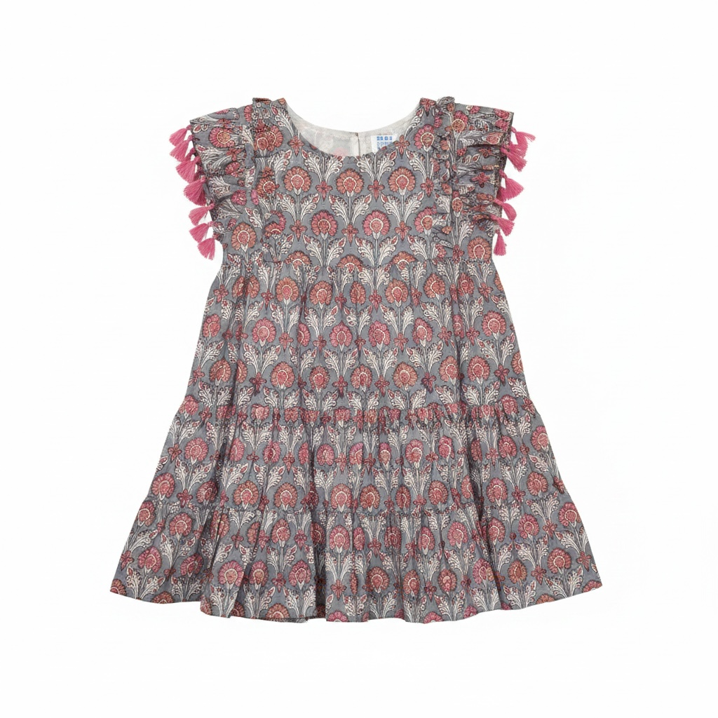 Sophie Girls Tassel Dress Pink Regal Blockprint