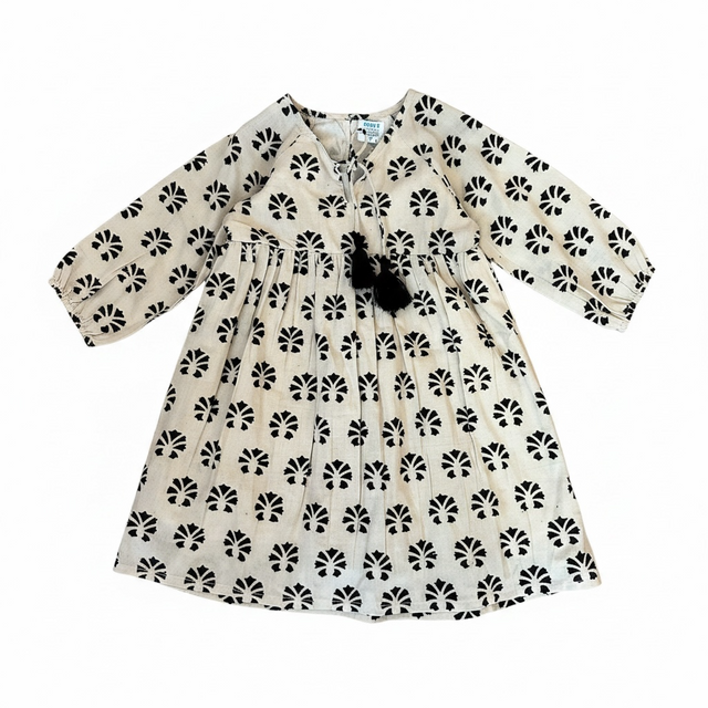 Mer St Barth Sara Girls' Popover Dress Cream Dot