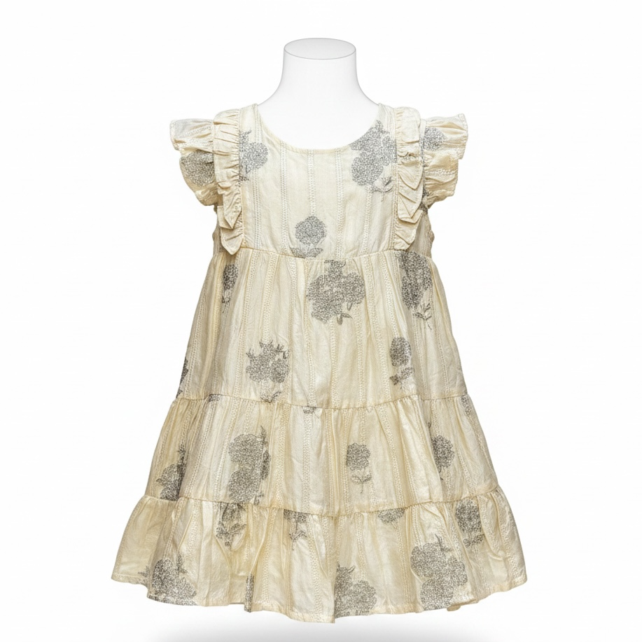 Sophie Girls Tassel Dress Ivory Silk Brocade