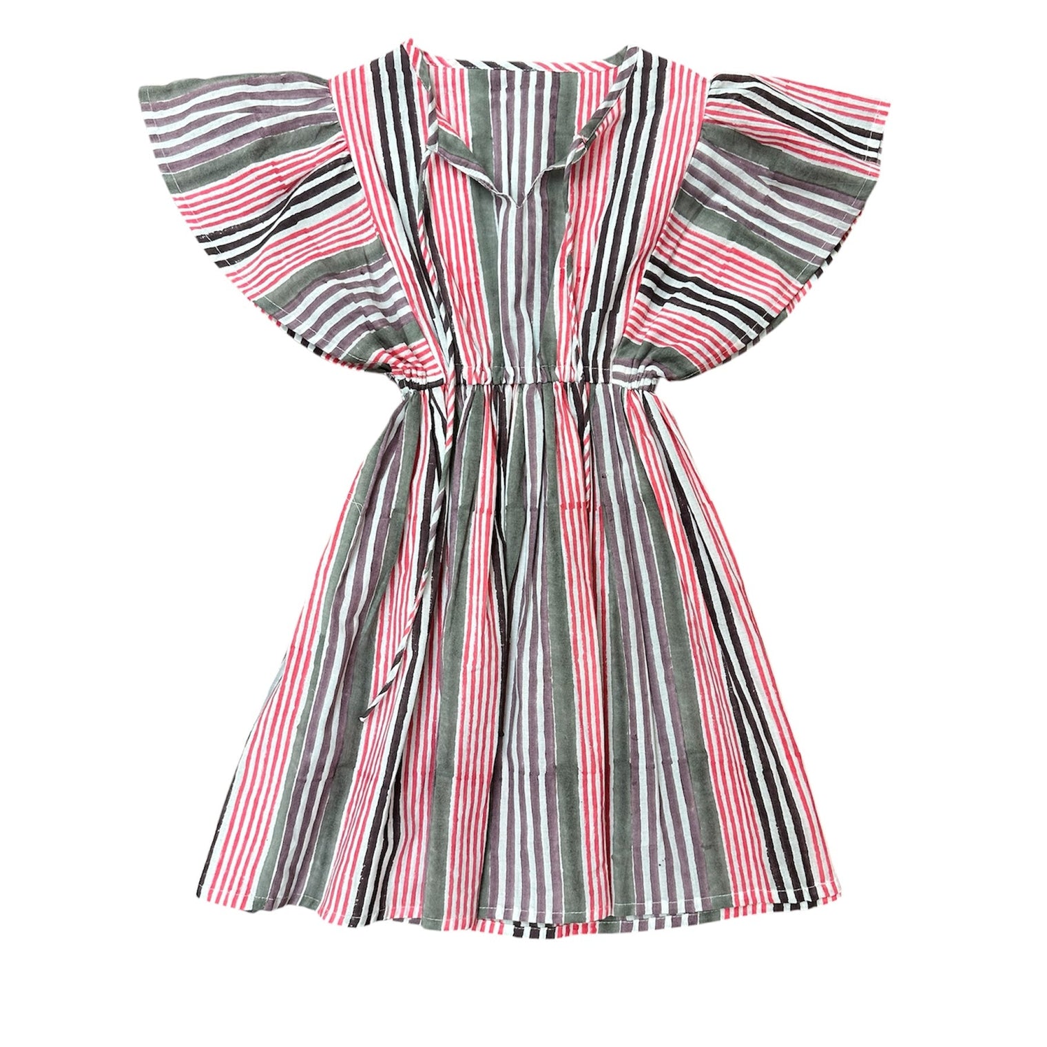 Margaux Flutter Sleeve Dress Pink Multi Stripe