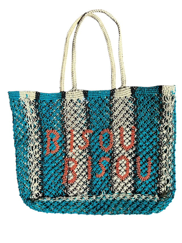 Mer St Barth St Jean Jute Beach Tote "Bisous Bisous"