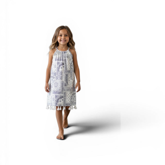 Mer St Barth Mini Chantal Girls' Dress Patchwork Bandana White