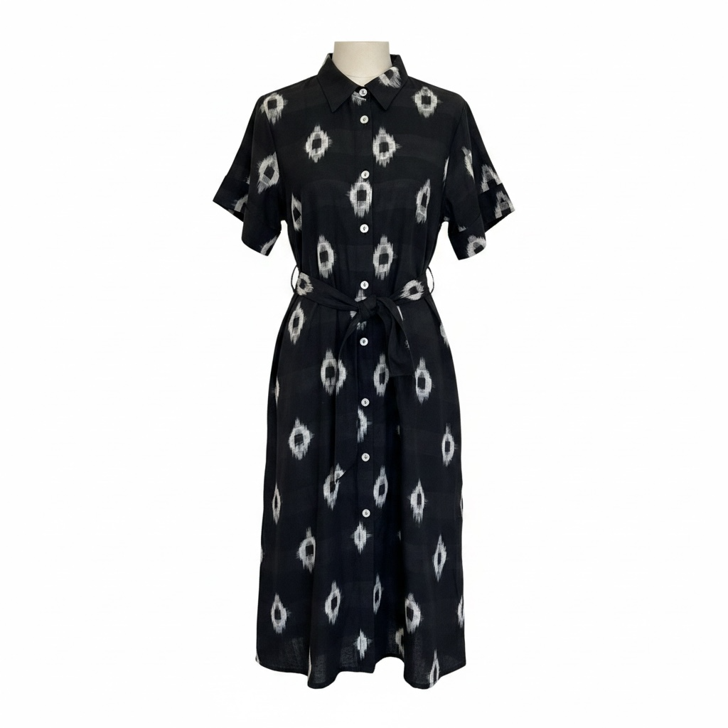 Celia Women's Shirtdress Black Ikat